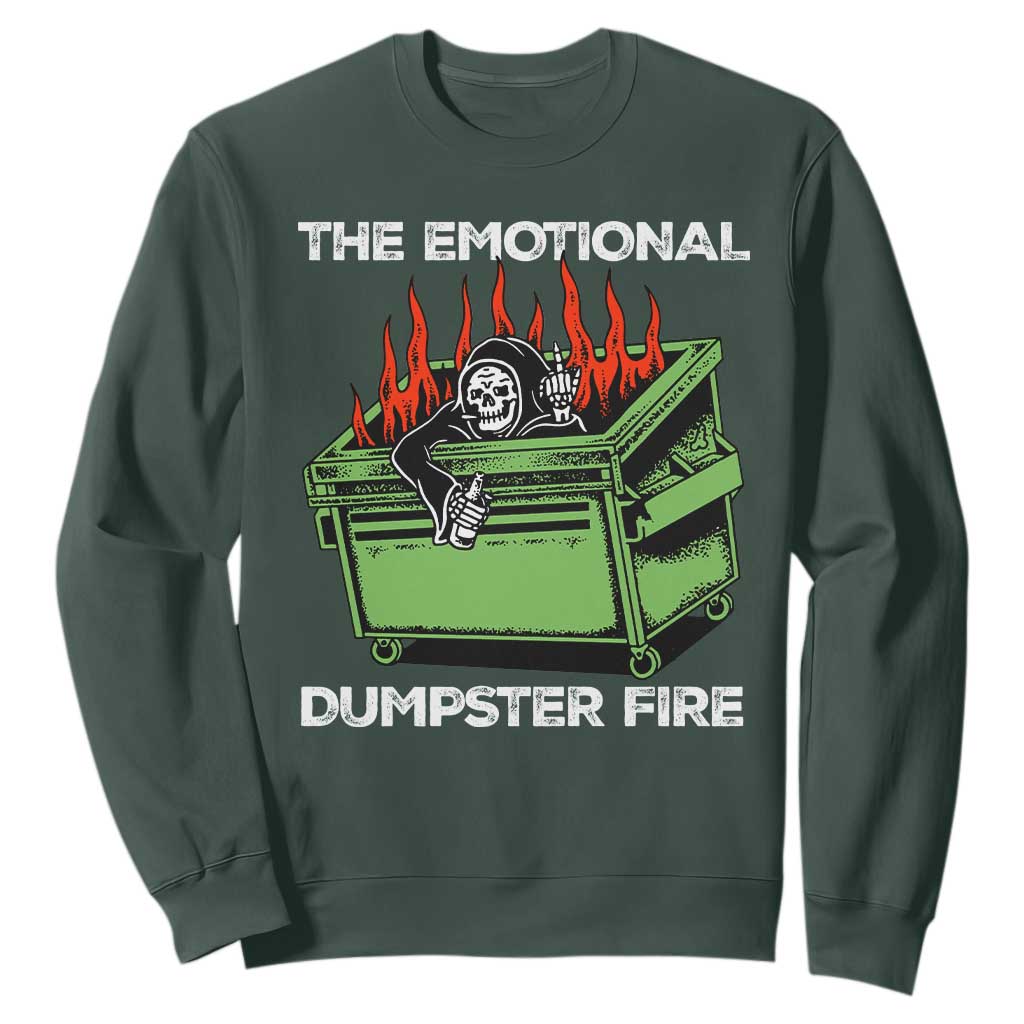 Funny Emotional Dumpster Fire Skeleton Sweatshirt TS09 Dark Forest Green Print Your Wear