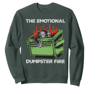 Funny Emotional Dumpster Fire Skeleton Sweatshirt TS09 Dark Forest Green Print Your Wear