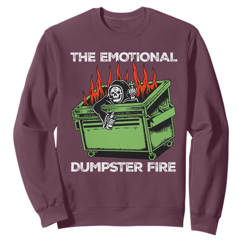 Funny Emotional Dumpster Fire Skeleton Sweatshirt TS09 Maroon Print Your Wear