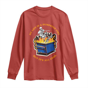 Funny Dumpster Fire Long Sleeve Shirt Skeleton Skateboard My Life Is A Dumpster Fire But It's All Cool TS09 Red Print Your Wear