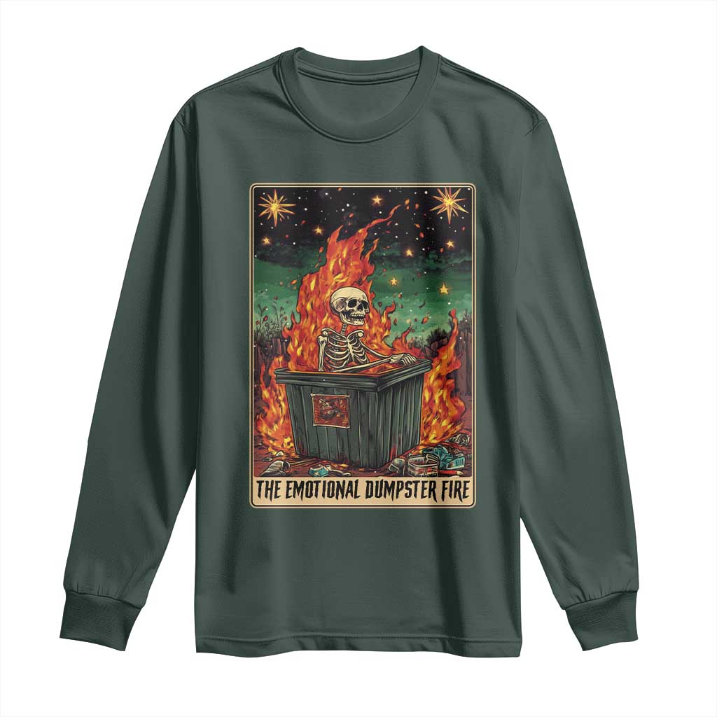 Emotional Dumpster Fire Skeleton Tarot Card Long Sleeve Shirt TS09 Dark Forest Green Print Your Wear