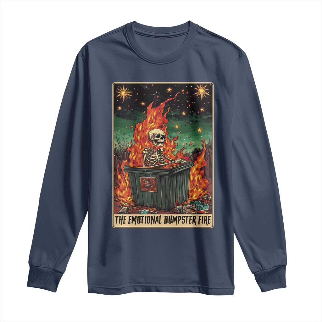 Emotional Dumpster Fire Skeleton Tarot Card Long Sleeve Shirt TS09 Navy Print Your Wear