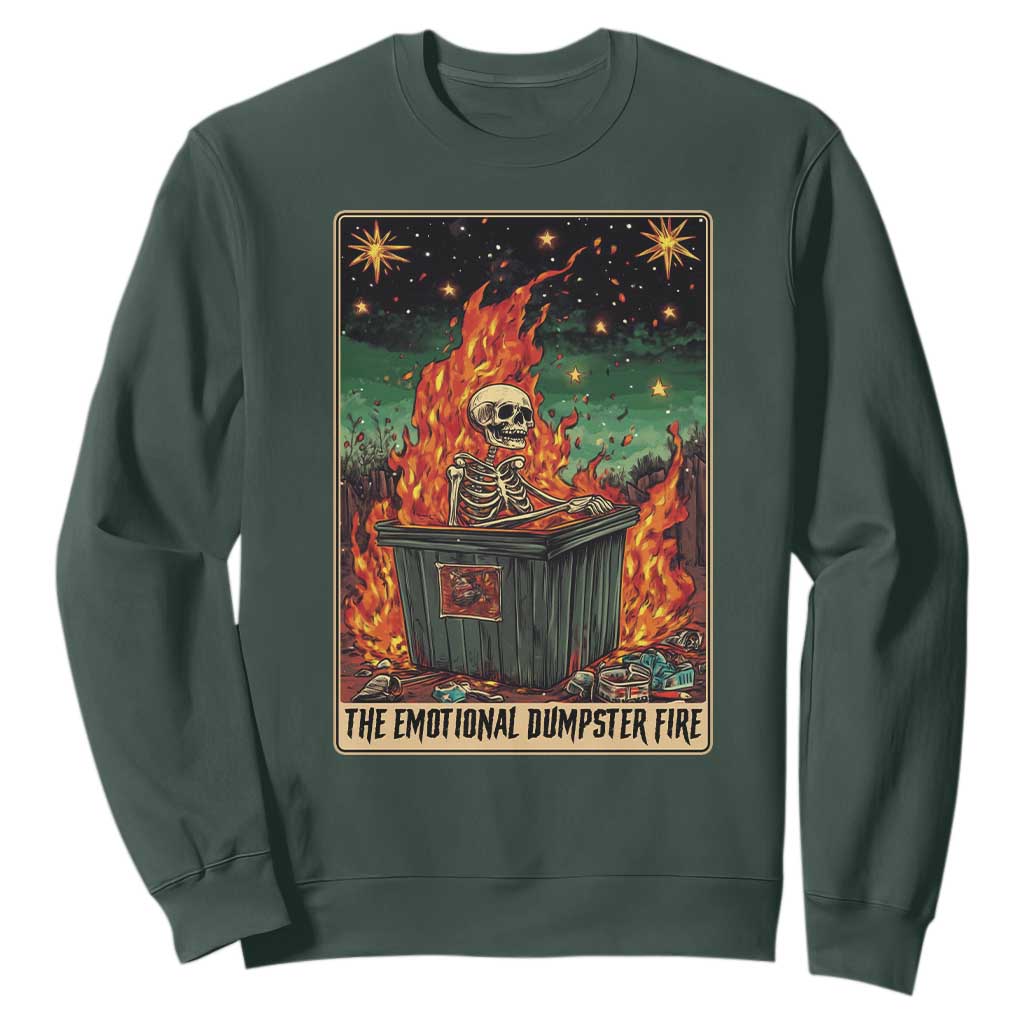 Emotional Dumpster Fire Skeleton Tarot Card Sweatshirt TS09 Dark Forest Green Print Your Wear