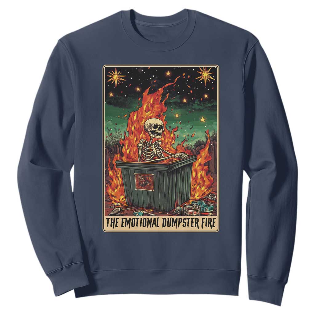 Emotional Dumpster Fire Skeleton Tarot Card Sweatshirt TS09 Navy Print Your Wear