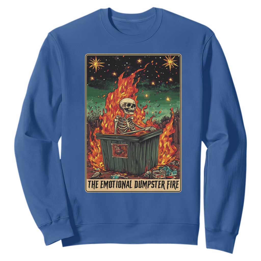 Emotional Dumpster Fire Skeleton Tarot Card Sweatshirt TS09 Royal Blue Print Your Wear