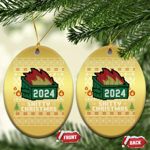 Funny Shitty Christmas 2024 Dumpster Fire Christmas Ornament TS09 Oval Gold Print Your Wear