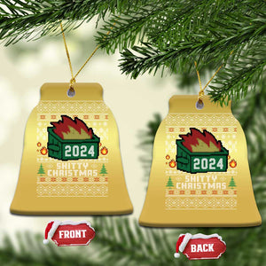 Funny Shitty Christmas 2024 Dumpster Fire Christmas Ornament TS09 Bell Flake Gold Print Your Wear