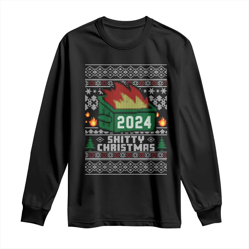 Funny Shitty Christmas 2024 Dumpster Fire Long Sleeve Shirt TS09 Black Print Your Wear