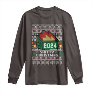 Funny Shitty Christmas 2024 Dumpster Fire Long Sleeve Shirt TS09 Dark Chocolate Print Your Wear