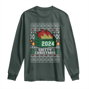 Funny Shitty Christmas 2024 Dumpster Fire Long Sleeve Shirt TS09 Dark Forest Green Print Your Wear