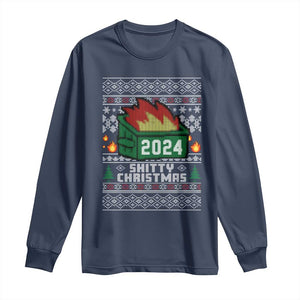 Funny Shitty Christmas 2024 Dumpster Fire Long Sleeve Shirt TS09 Navy Print Your Wear