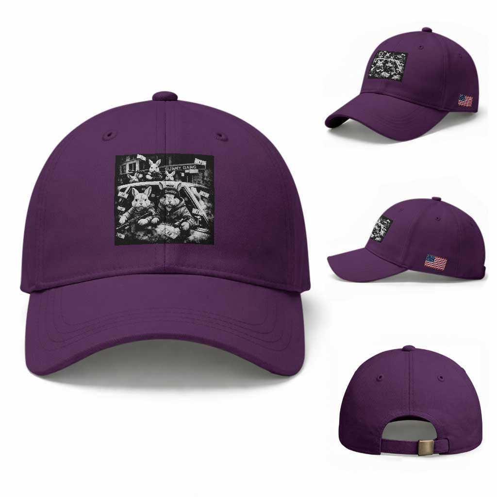 Funny Bunny Gang Baseball Cap Vintage Rabbit Meme TS10 Baseball Cap Universal Fit Purple Print Your Wear