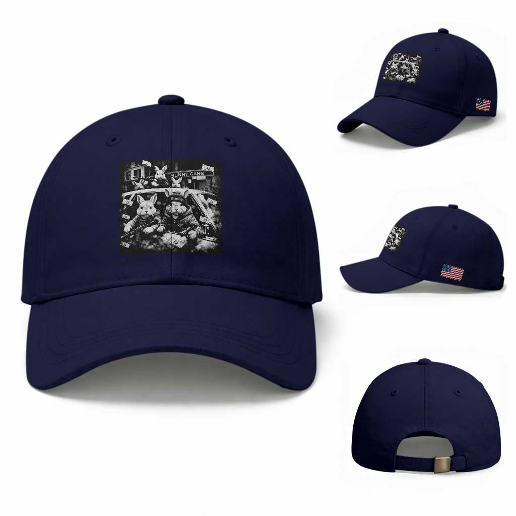 Funny Bunny Gang Baseball Cap Vintage Rabbit Meme TS10 Baseball Cap Universal Fit Dark Blue Print Your Wear