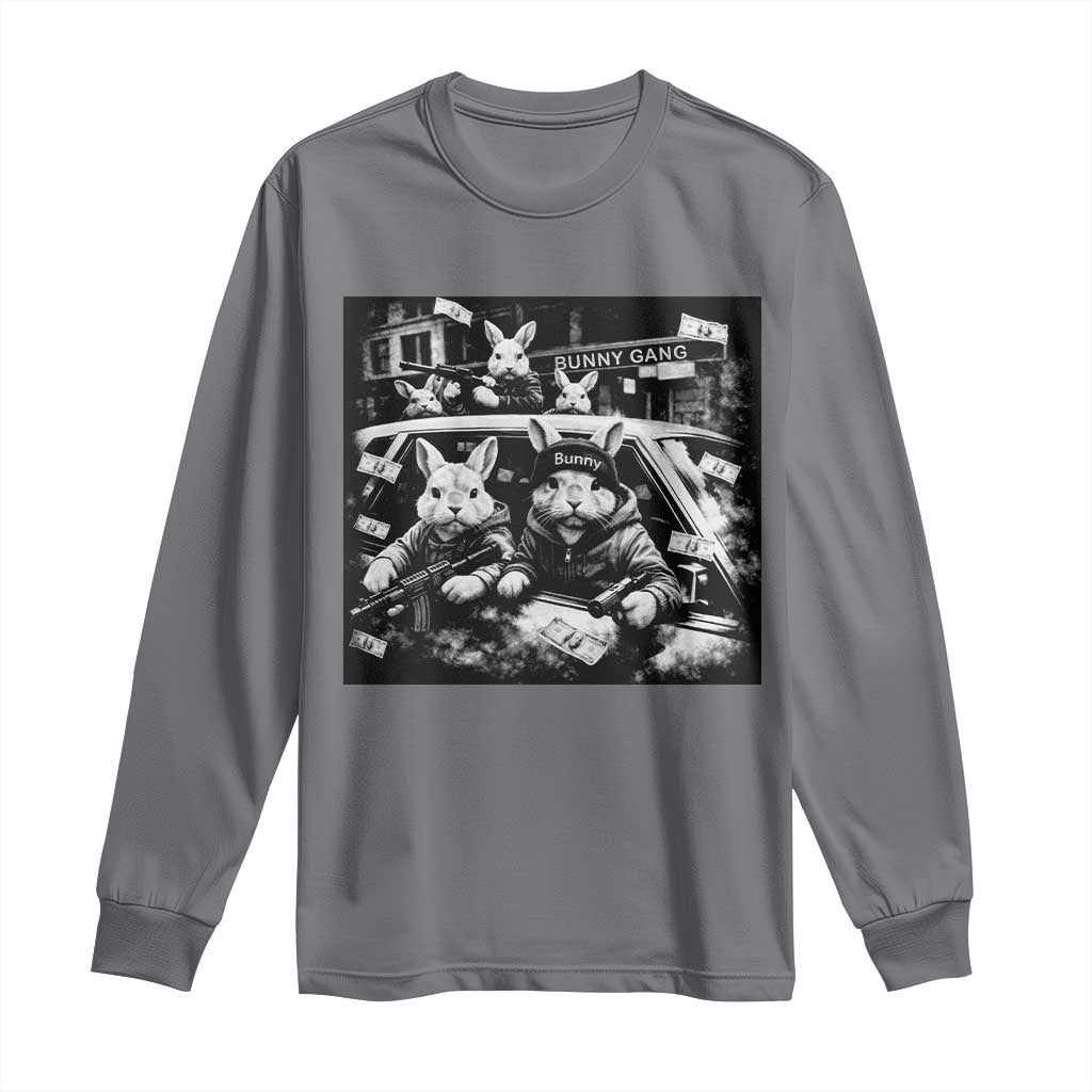 Funny Bunny Gang Long Sleeve Shirt Vintage Rabbit Meme TS10 Charcoal Print Your Wear