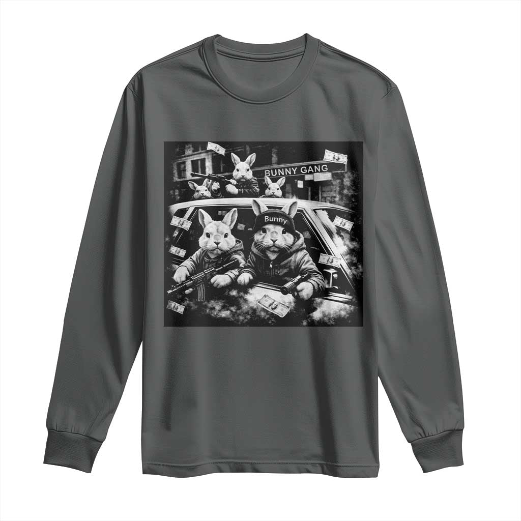 Funny Bunny Gang Long Sleeve Shirt Vintage Rabbit Meme TS10 Dark Heather Print Your Wear