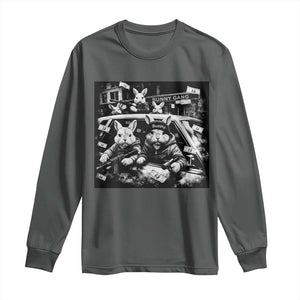 Funny Bunny Gang Long Sleeve Shirt Vintage Rabbit Meme TS10 Dark Heather Print Your Wear