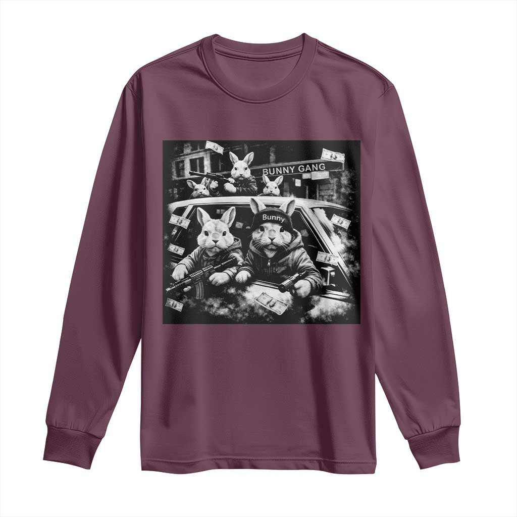 Funny Bunny Gang Long Sleeve Shirt Vintage Rabbit Meme TS10 Maroon Print Your Wear