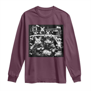 Funny Bunny Gang Long Sleeve Shirt Vintage Rabbit Meme TS10 Maroon Print Your Wear