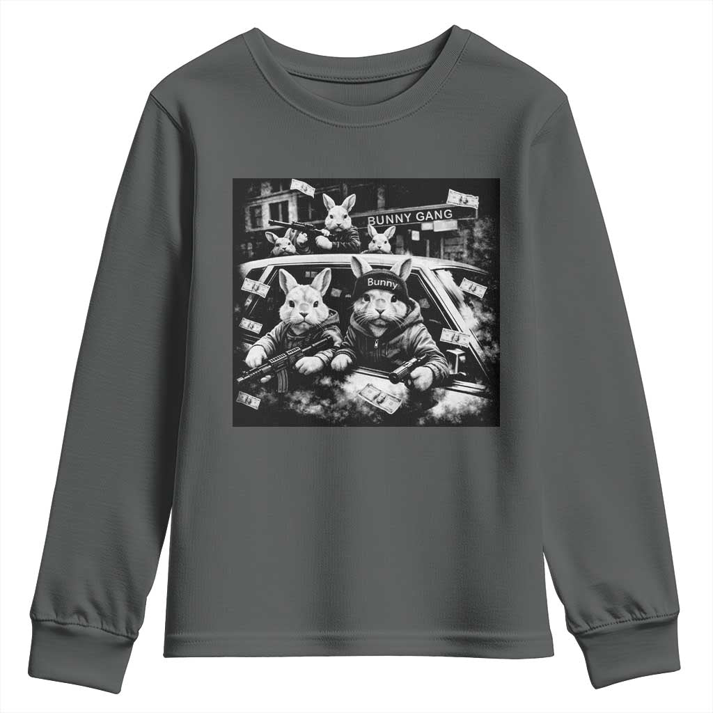 Funny Bunny Gang Youth Sweatshirt Vintage Rabbit Meme TS10 Dark Heather Print Your Wear