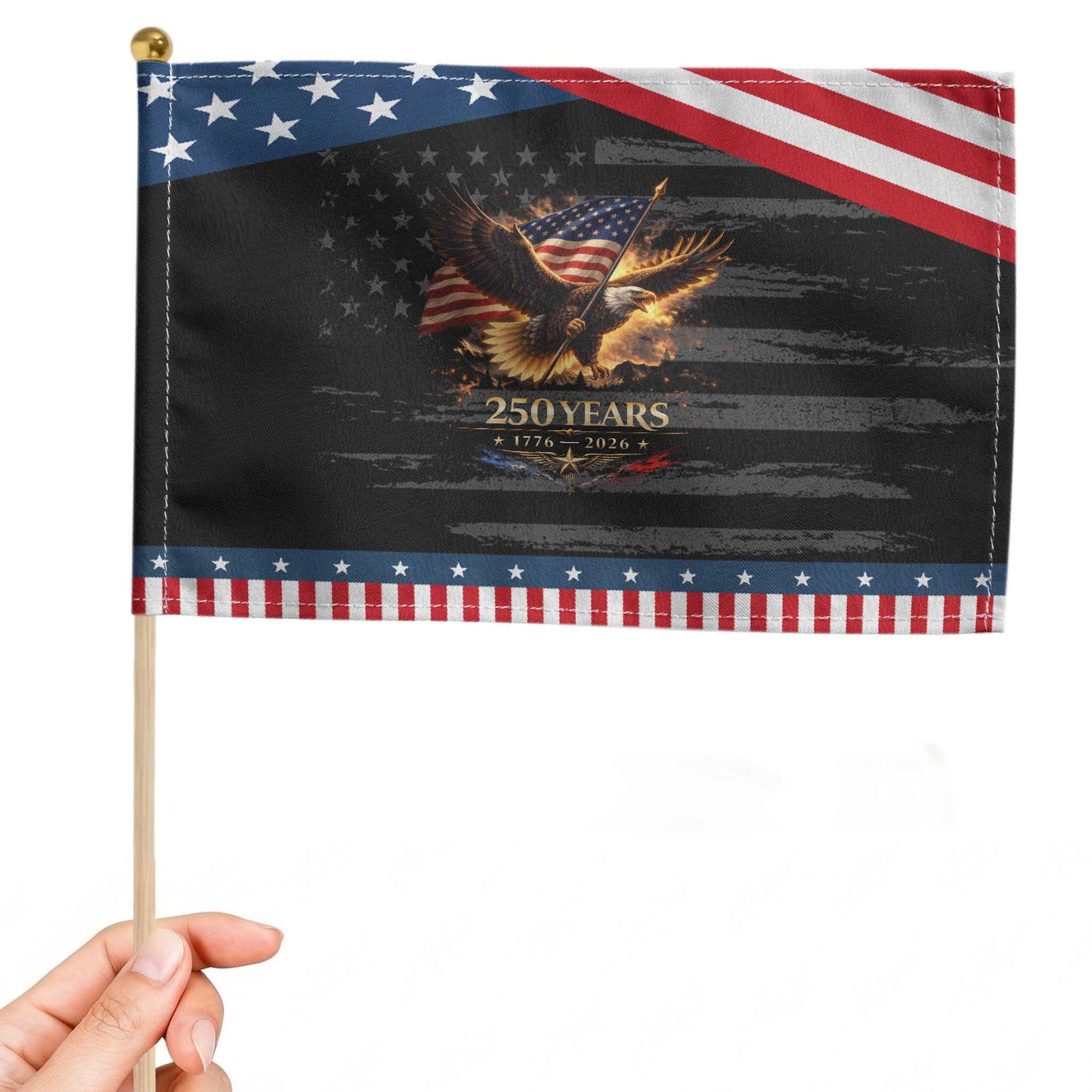 Eagle 250 Anniversary Usa Patriotic Handheld Flag 1776 2026 4th Of July 250 Year American Flag TS10 Distressed 8.2
