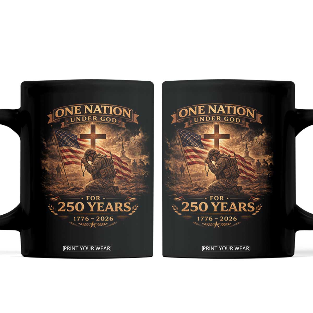 Blessings 250 Years America Coffee Mug Christian Patriotic One Nation Under God US Flag TS10 Black Print Your Wear