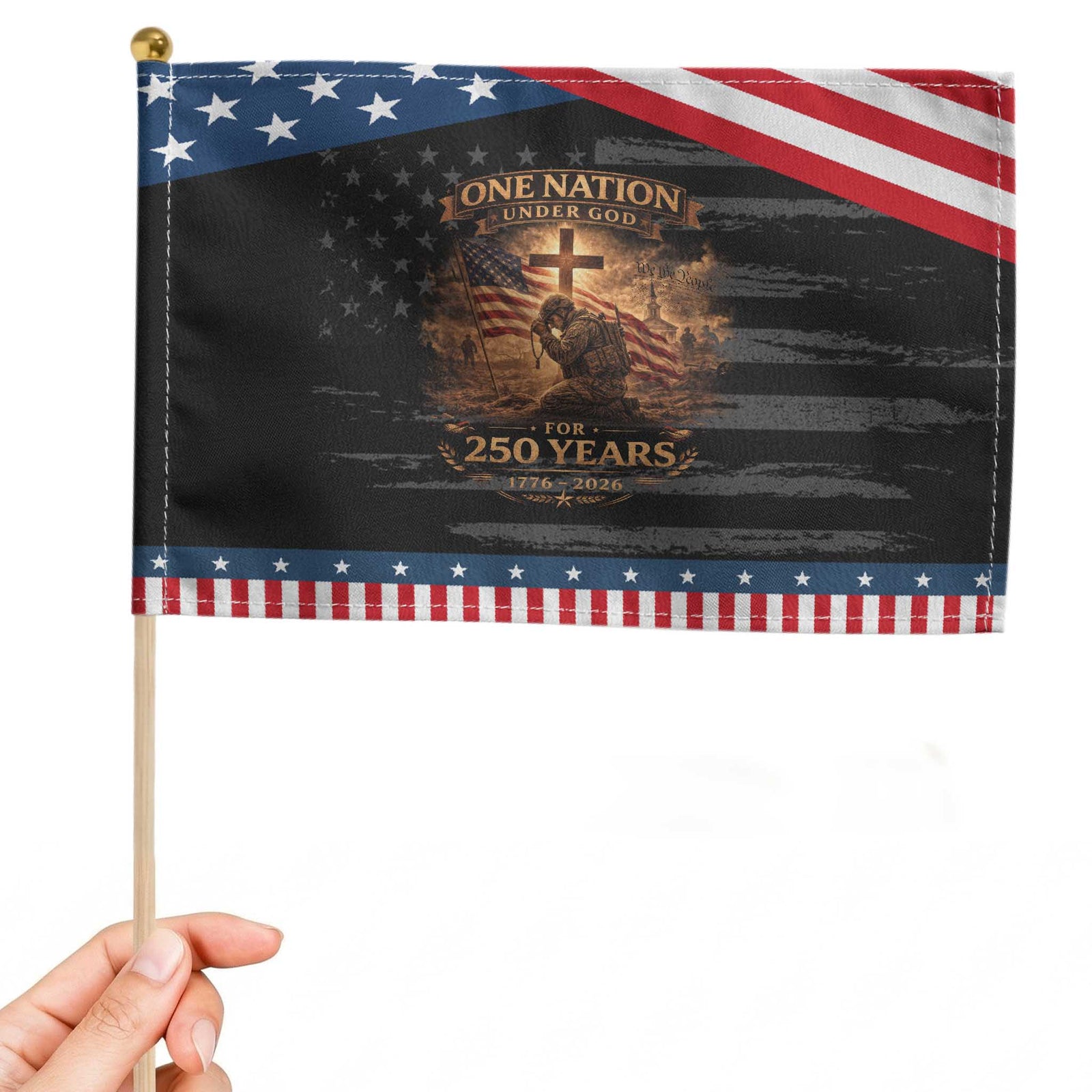 Blessings 250 Years America Patriotic Handheld Flag Christian One Nation Under God US Flag TS10 Distressed 8.2