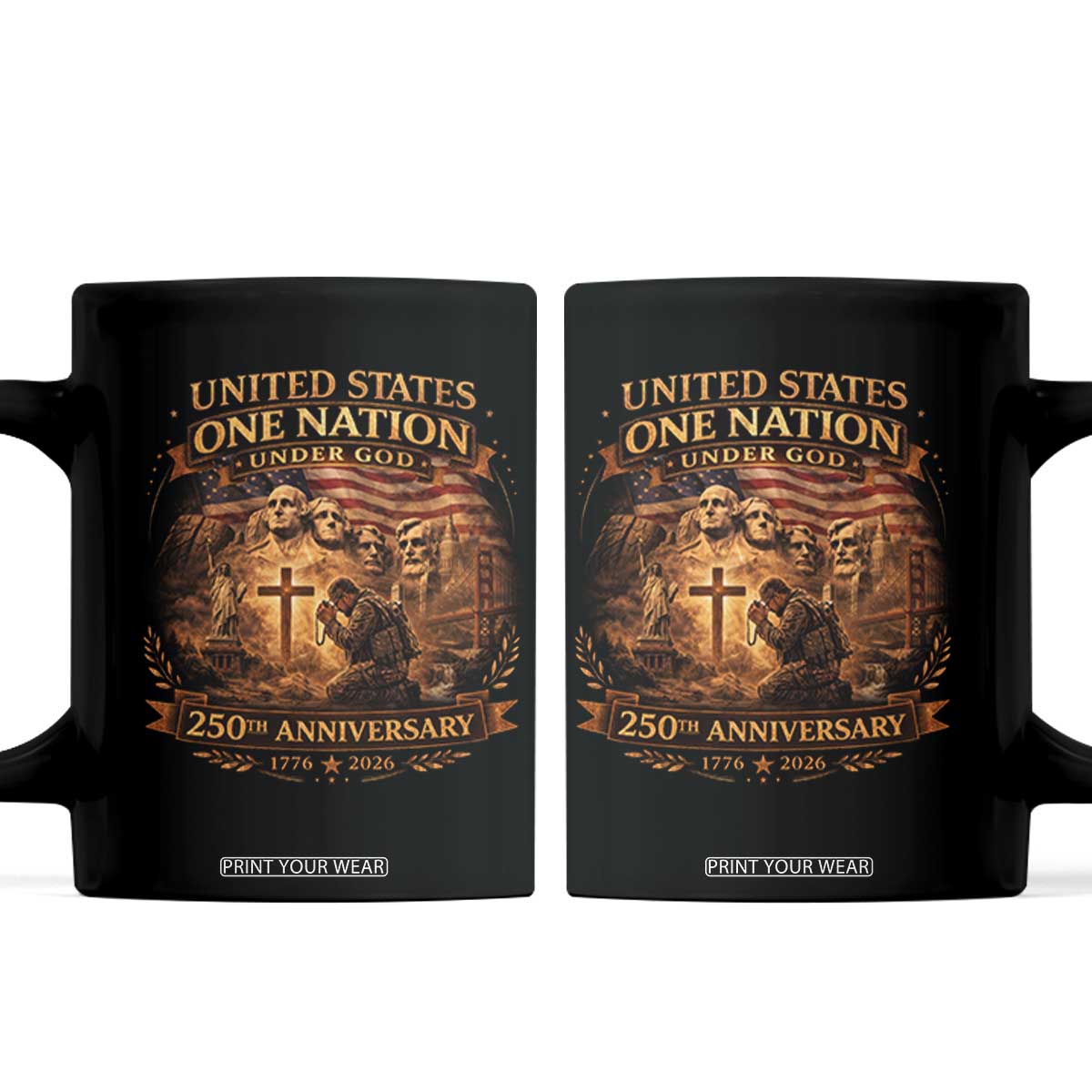 Blessings 250 Years America Coffee Mug Christian Patriotic One Nation Under God Founding Fathers TS10 Black Print Your Wear