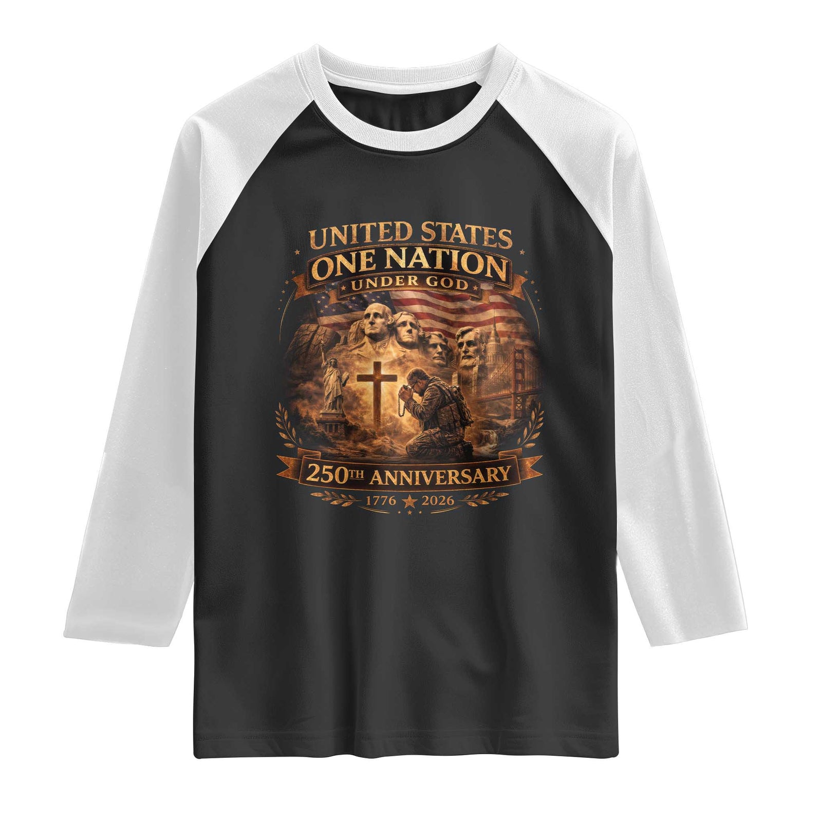 Blessings 250 Years America Raglan Shirt Christian Patriotic One Nation Under God Founding Fathers TS10 Black White Print Your Wear