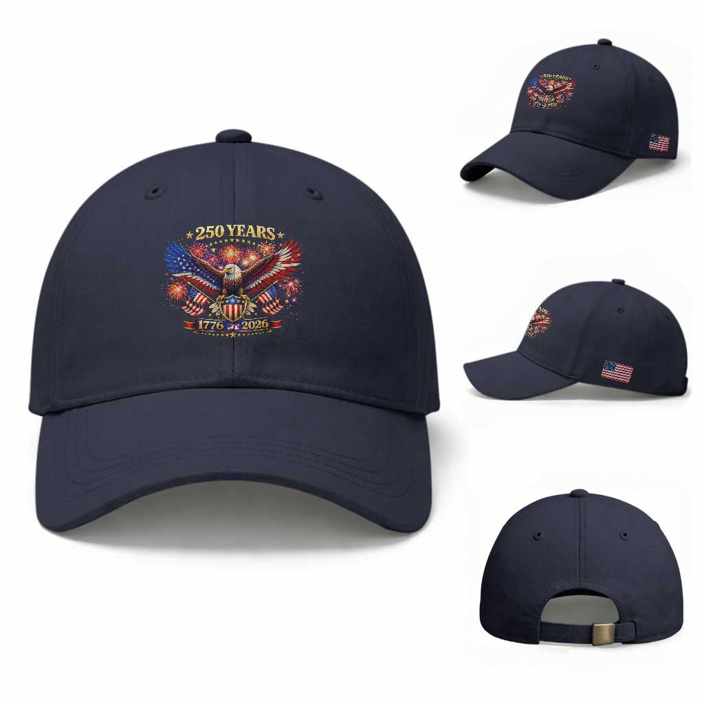 USA 250th Anniversary Eagle Baseball Cap 4th July Independence Day Patriotic USA Flag TS10 Baseball Cap Universal Fit Navy Print Your Wear