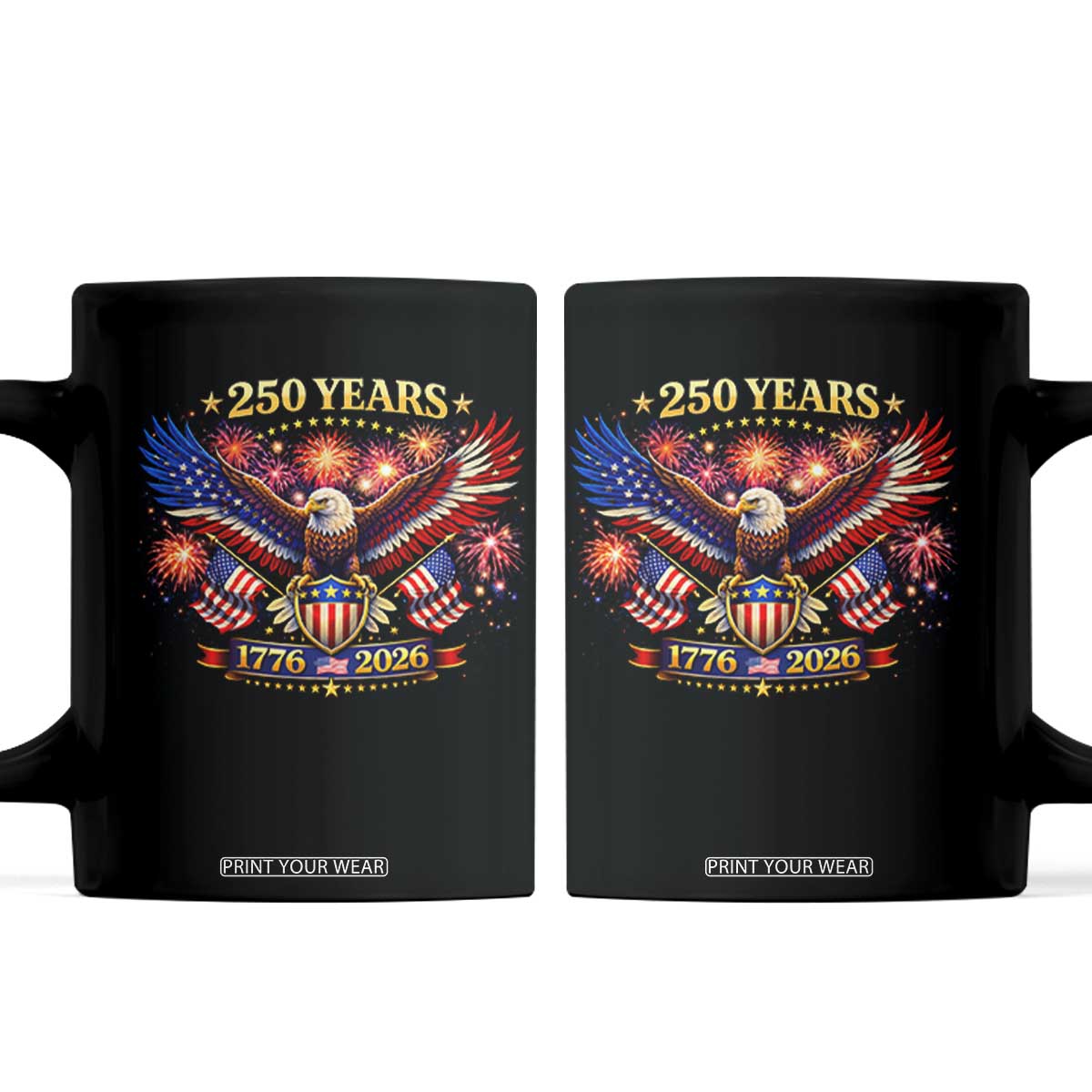 USA 250th Anniversary Eagle Coffee Mug 4th July Independence Day Patriotic USA Flag TS10 Black Print Your Wear