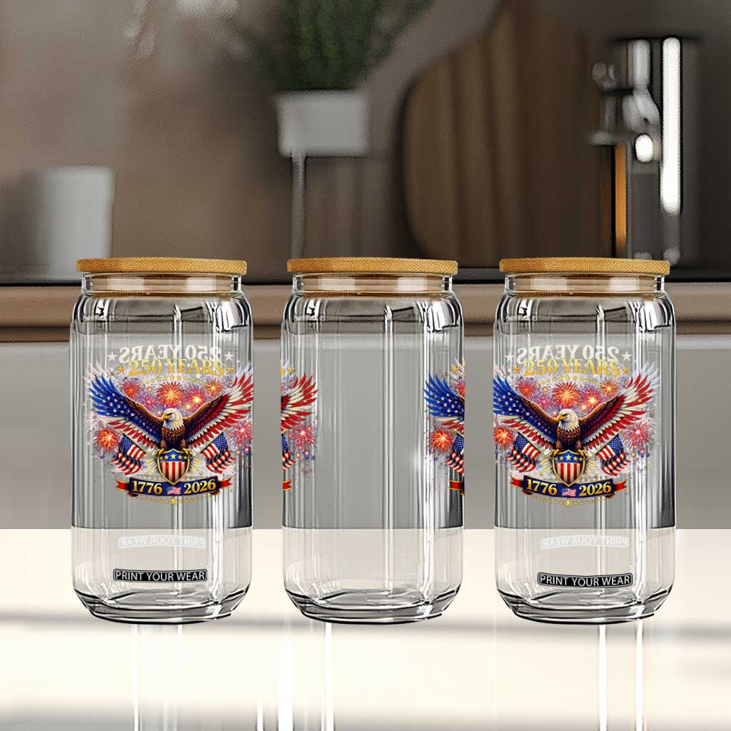 USA 250th Anniversary Eagle Glass Can 4th July Independence Day Patriotic USA Flag TS10 Print Your Wear