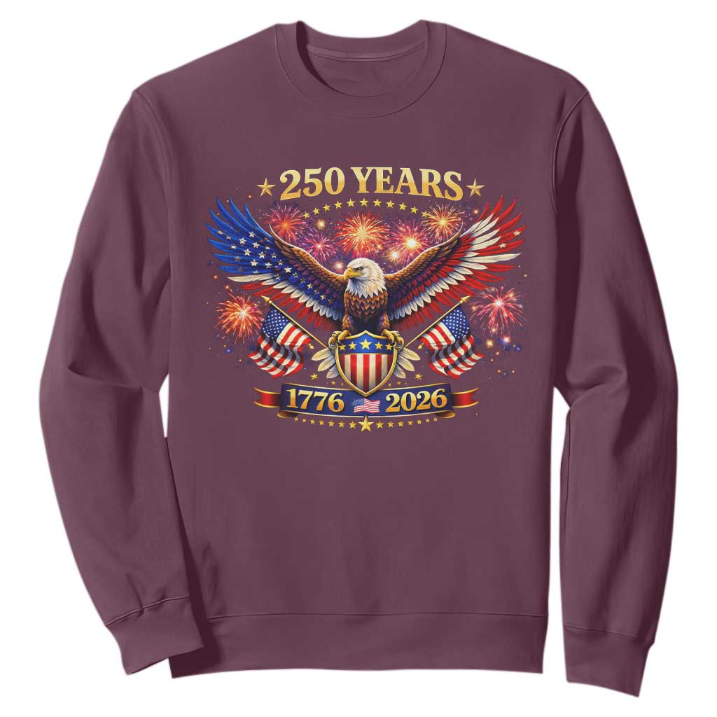 USA 250th Anniversary Eagle Sweatshirt 4th July Independence Day Patriotic USA Flag TS10 Maroon Print Your Wear