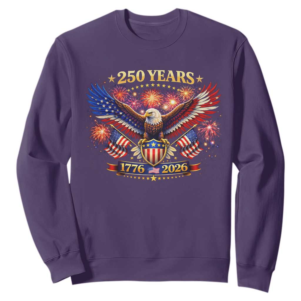USA 250th Anniversary Eagle Sweatshirt 4th July Independence Day Patriotic USA Flag TS10 Purple Print Your Wear