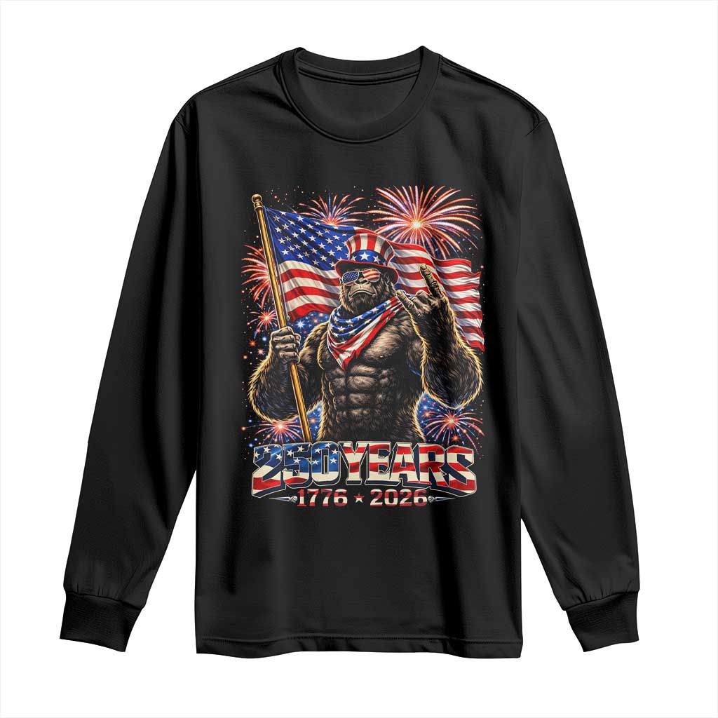 Bigfoot 250th Anniversary Long Sleeve Shirt USA Independence 250 Years Of Freedom 1776 2026 Patriotic Flag TS10 Black Print Your Wear