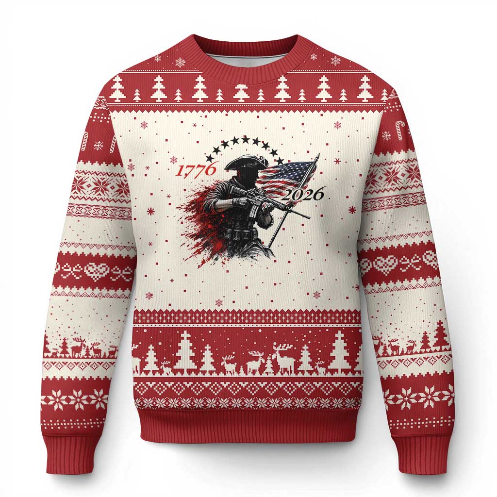 250 Years Anniversary Yankee Spirit Ugly Christmas Sweater 1776 2026 Patriotic Tactical Minuteman Independence Day 4th July US Flag TS10 Beige Red Print Your Wear