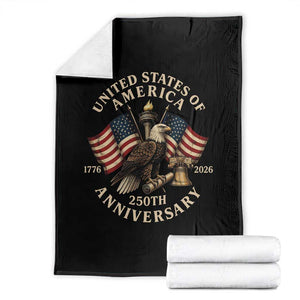 USA 250th Anniversary Throw Blanket Vintage Eagle US Flag Independence Day 4th July Patriotic TS10 Black Print Your Wear