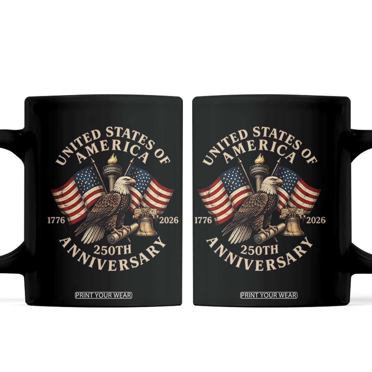 USA 250th Anniversary Coffee Mug Vintage Eagle US Flag Independence Day 4th July Patriotic TS10 Black Print Your Wear