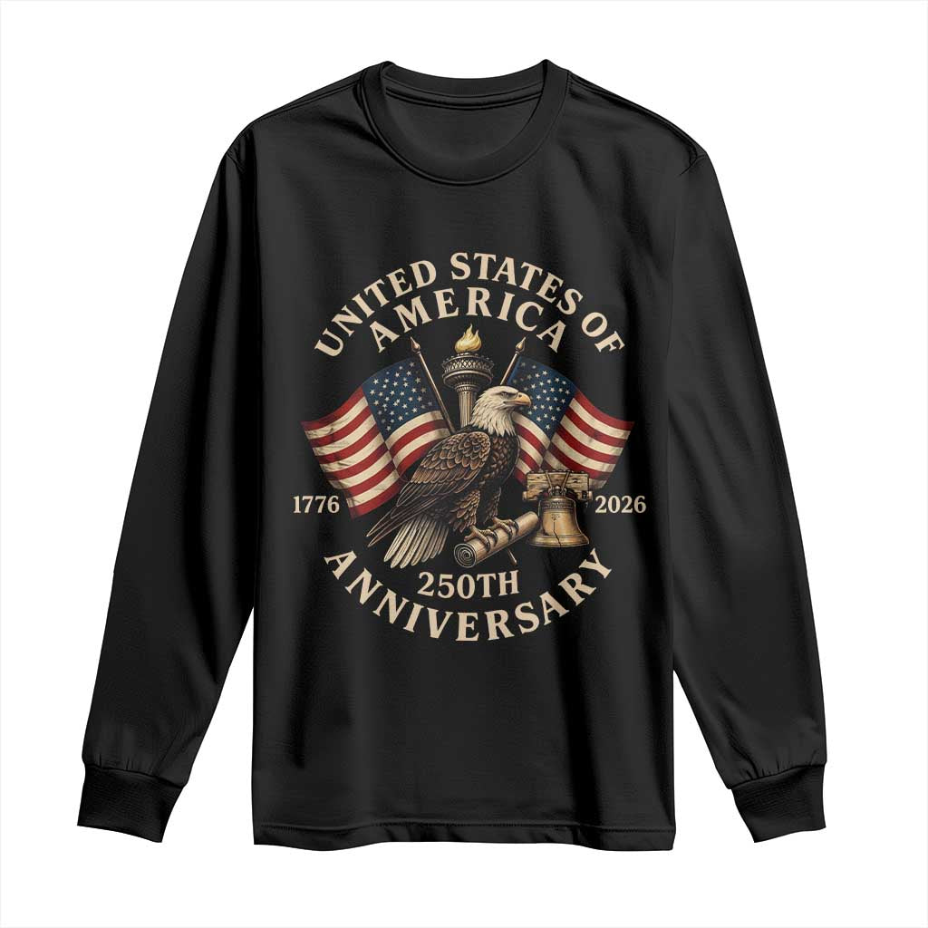 USA 250th Anniversary Long Sleeve Shirt Vintage Eagle US Flag Independence Day 4th July Patriotic TS10 Black Print Your Wear