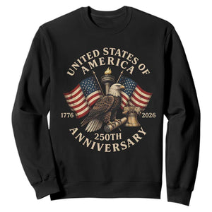 USA 250th Anniversary Sweatshirt Vintage Eagle US Flag Independence Day 4th July Patriotic TS10 Black Print Your Wear
