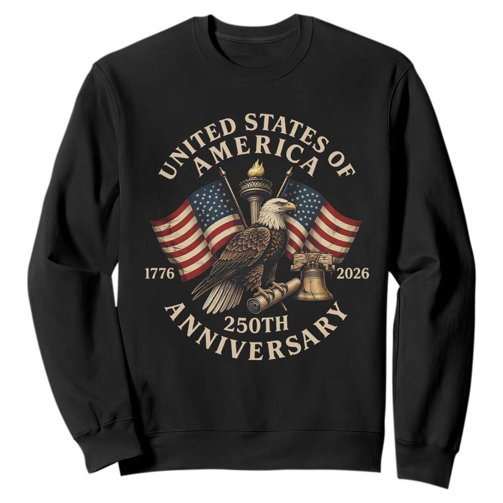 USA 250th Anniversary Sweatshirt Vintage Eagle US Flag Independence Day 4th July Patriotic TS10 Black Print Your Wear