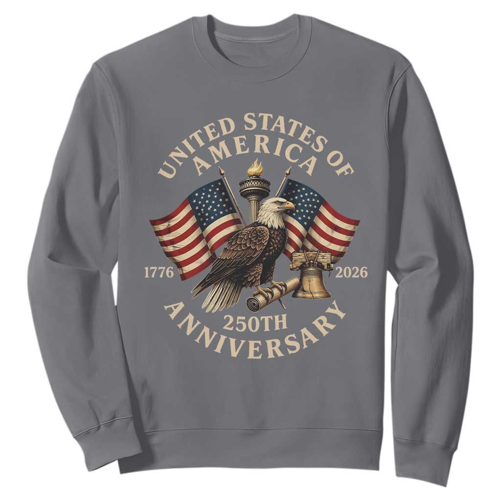 USA 250th Anniversary Sweatshirt Vintage Eagle US Flag Independence Day 4th July Patriotic TS10 Charcoal Print Your Wear