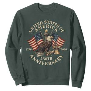 USA 250th Anniversary Sweatshirt Vintage Eagle US Flag Independence Day 4th July Patriotic TS10 Dark Forest Green Print Your Wear