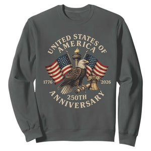 USA 250th Anniversary Sweatshirt Vintage Eagle US Flag Independence Day 4th July Patriotic TS10 Dark Heather Print Your Wear