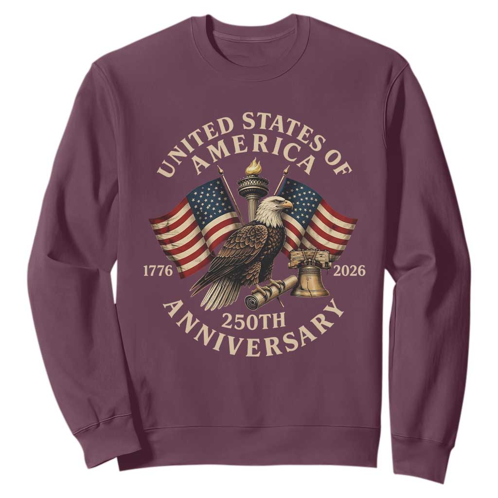 USA 250th Anniversary Sweatshirt Vintage Eagle US Flag Independence Day 4th July Patriotic TS10 Maroon Print Your Wear