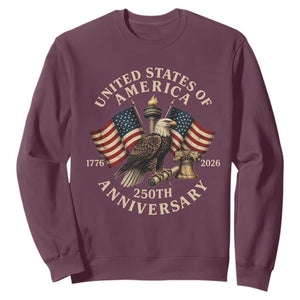 USA 250th Anniversary Sweatshirt Vintage Eagle US Flag Independence Day 4th July Patriotic TS10 Maroon Print Your Wear