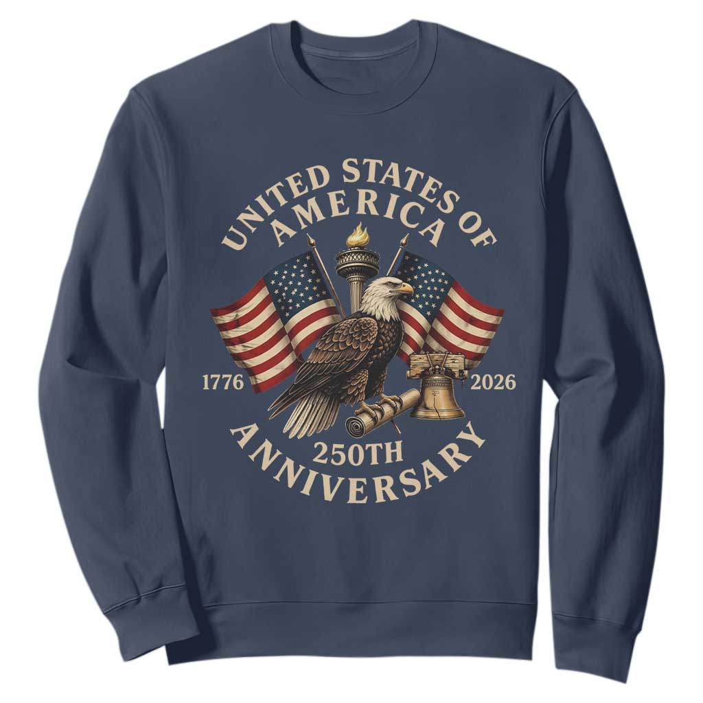 USA 250th Anniversary Sweatshirt Vintage Eagle US Flag Independence Day 4th July Patriotic TS10 Navy Print Your Wear