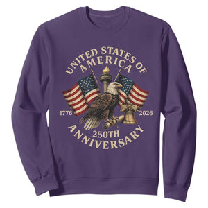 USA 250th Anniversary Sweatshirt Vintage Eagle US Flag Independence Day 4th July Patriotic TS10 Purple Print Your Wear