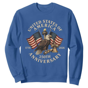USA 250th Anniversary Sweatshirt Vintage Eagle US Flag Independence Day 4th July Patriotic TS10 Royal Blue Print Your Wear