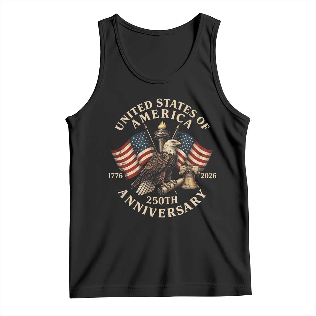 USA 250th Anniversary Tank Top Vintage Eagle US Flag Independence Day 4th July Patriotic TS10 Black Print Your Wear
