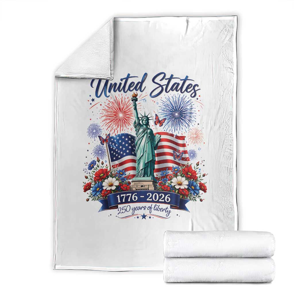250th Anniversary USA Throw Blanket Patriotic Liberty Floral 250 Years American 4th July 1776 2026 TS10 White Print Your Wear